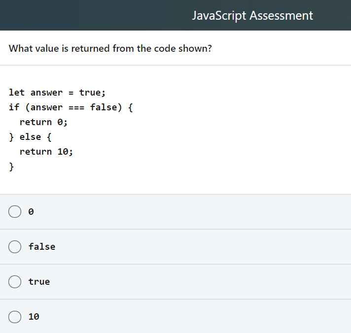 Solved JavaScript Assessment What value is returned from the | Chegg.com