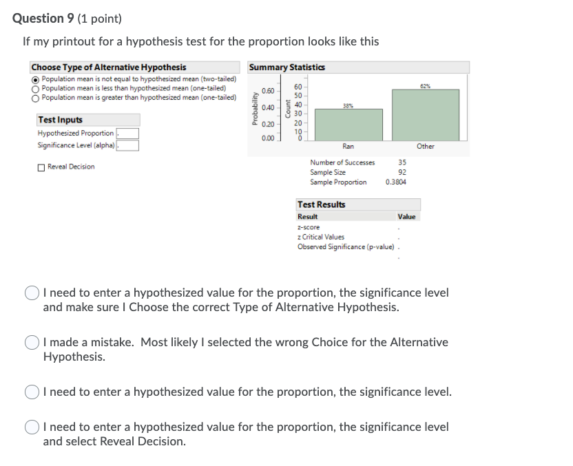 Solved Question 6 (1 point) In JMP, to conduct a Hypothesis | Chegg.com