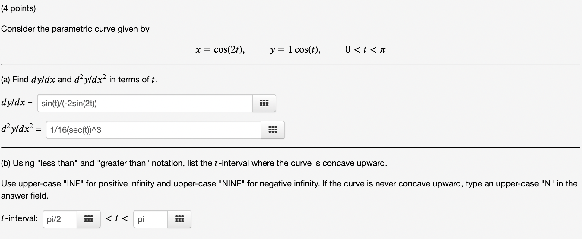 Solved (4 points) Consider the parametric curve given by X = | Chegg.com