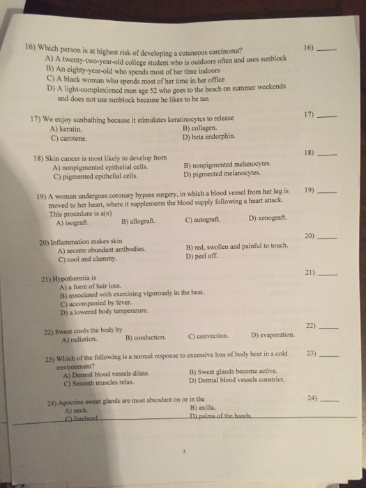 Solved BIO 221 Examination 2 Imegumentary System, Skeleton | Chegg.com