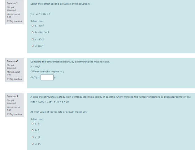 Solved Question 1 Select the correct second derivative of | Chegg.com
