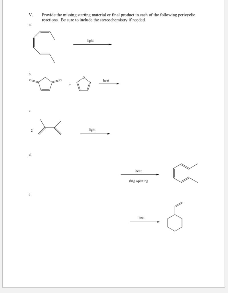 Solved V. Provide the missing starting material or final | Chegg.com