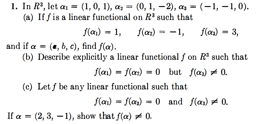 Solved In R3, ﻿let α1=(1,0,1),α2=(0,1,-2),α3=(-1,-1,0).(a) | Chegg.com