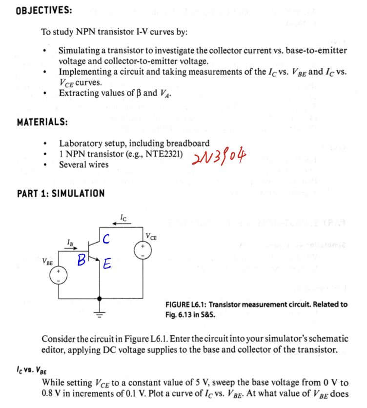 Solved OBJECTIVES: To study NPN transistor I-V curves by: | Chegg.com