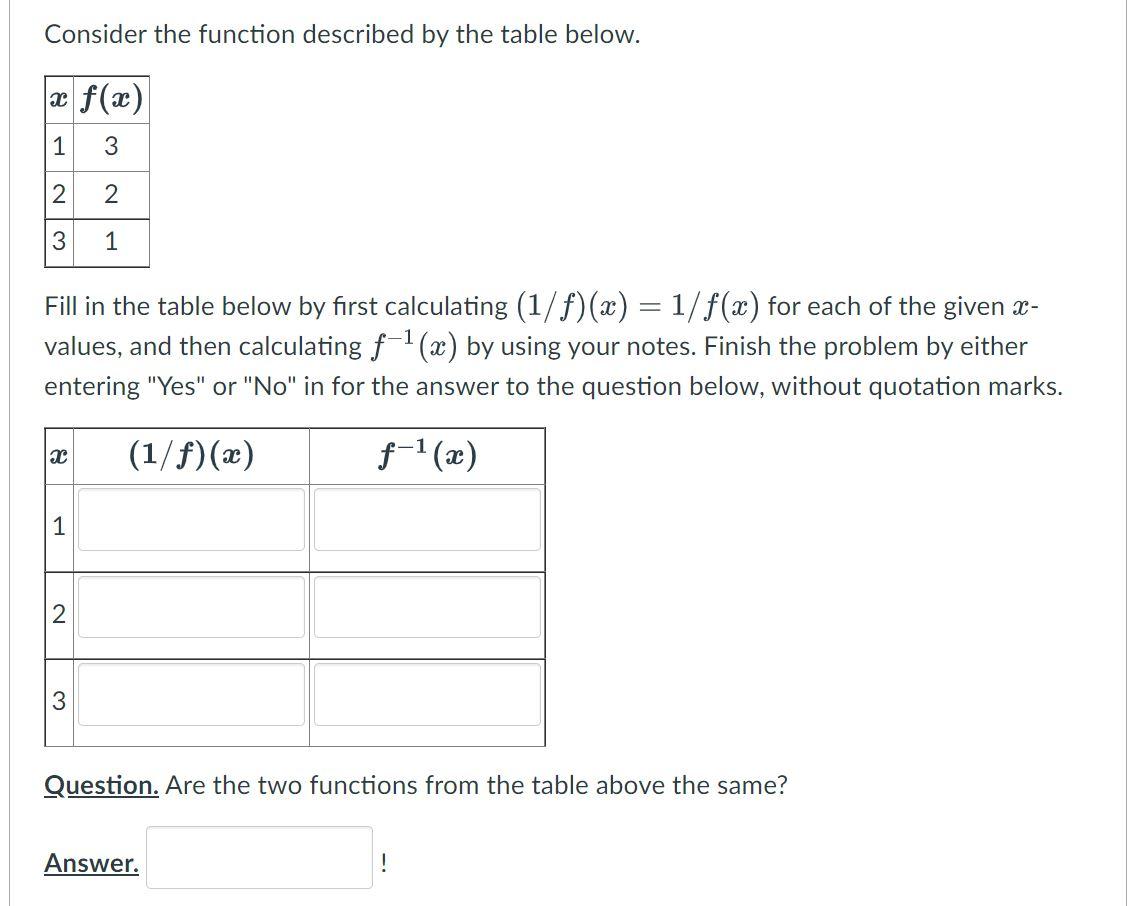 Solved Consider the function described by the table below. | Chegg.com