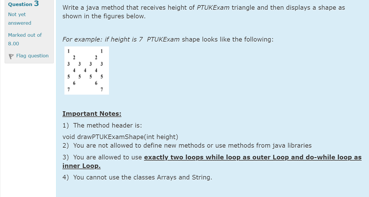 Solved Question 3 Not yet Write a java method that receives | Chegg.com