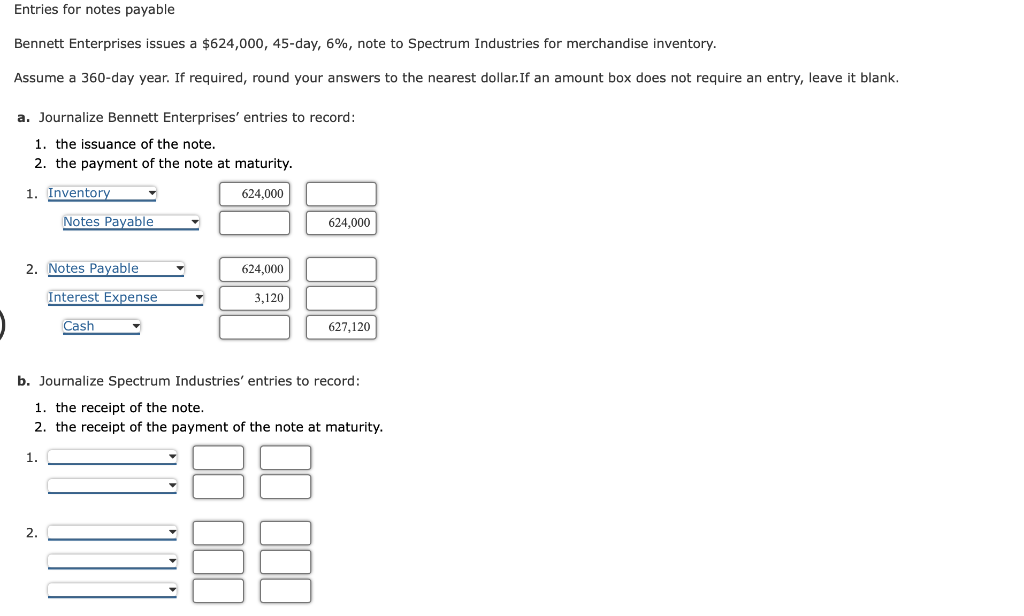 Solved Entries for notes payable Enterprises issues