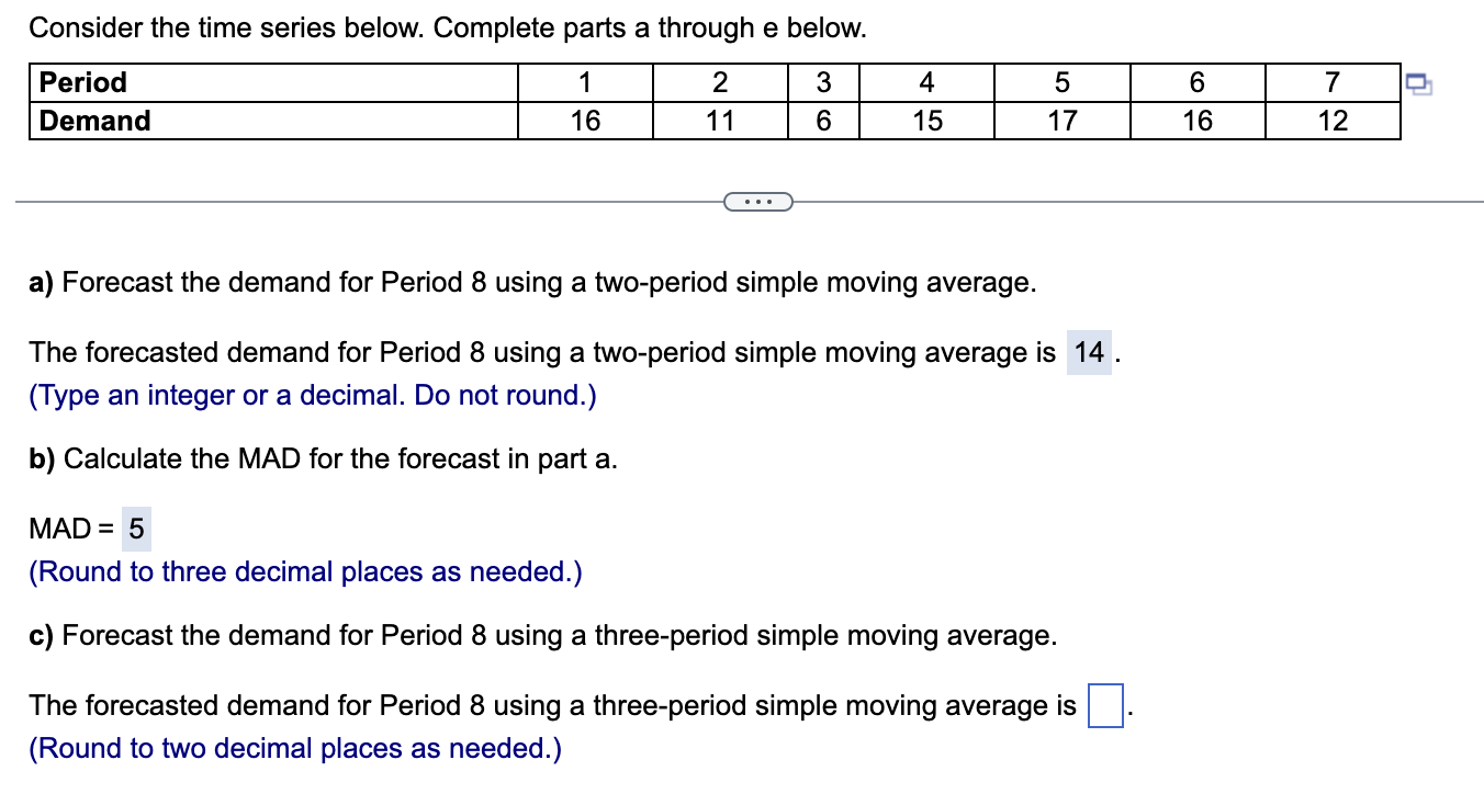 Solved Consider the time series below. Complete parts a | Chegg.com
