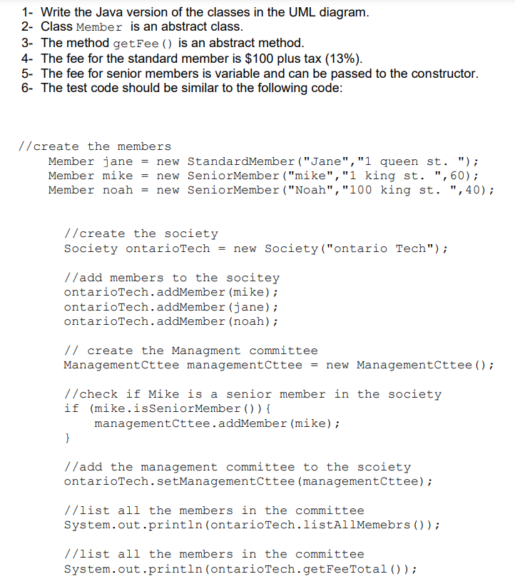 Solved 1- Write the Java version of the classes in the UML | Chegg.com