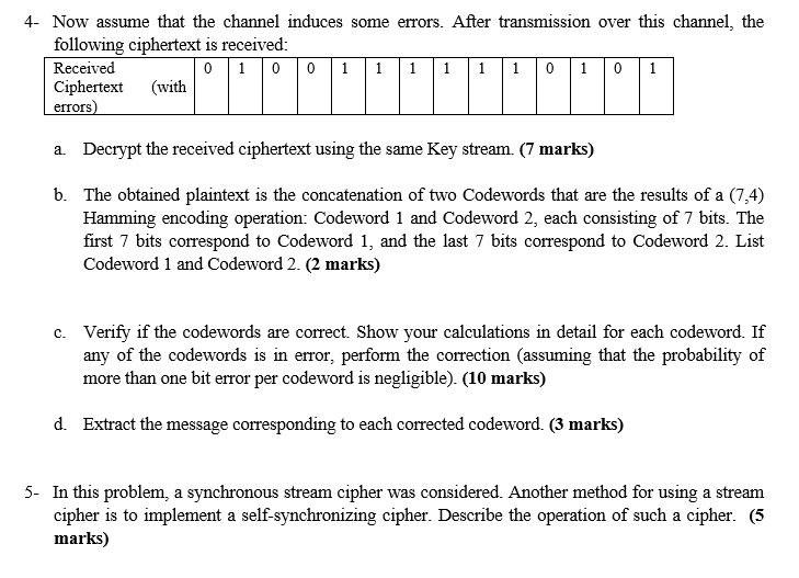 Solved Part I - Channel Coding and Encryption (50 marks) You | Chegg.com