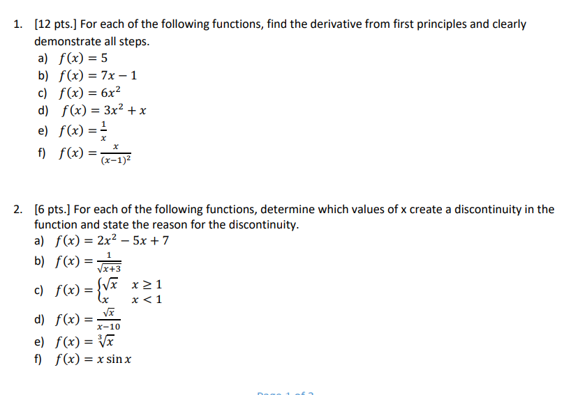 Solved 1. [12 pts.] For each of the following functions, | Chegg.com