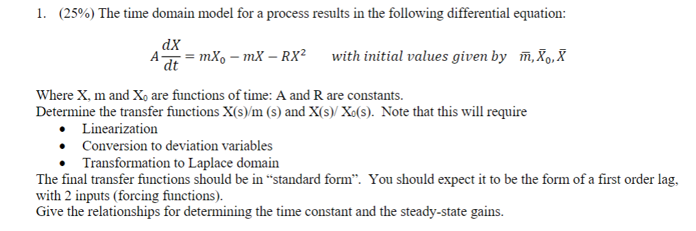 Solved 1. (25%) The time domain model for a process results | Chegg.com