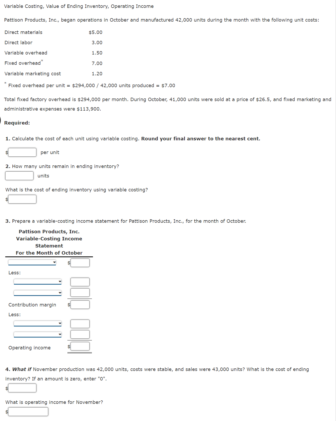 Solved Variable Costing, Value of Ending Inventory, | Chegg.com