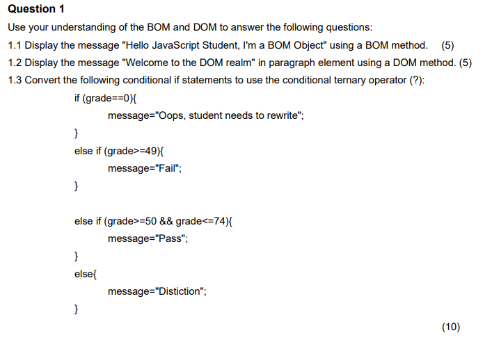 Solved stion 1 your understanding of the BOM and DOM to | Chegg.com