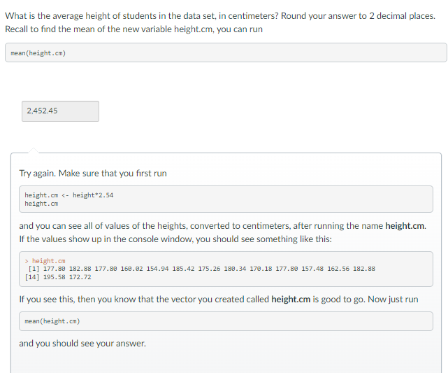 Solved What is the average height of students in the data | Chegg.com