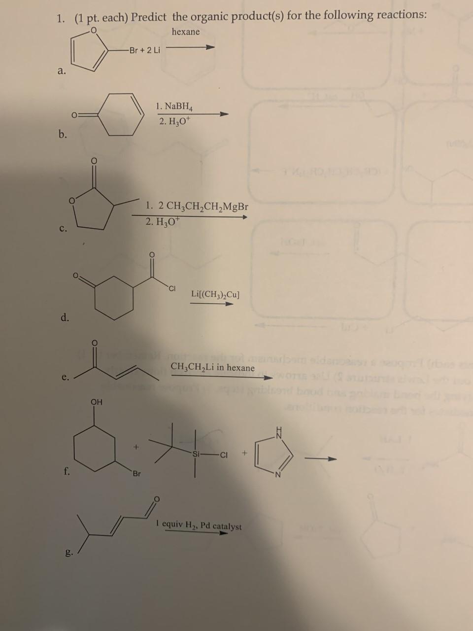 Solved 1. (1 Pt. Each) Predict The Organic Product(s) For | Chegg.com