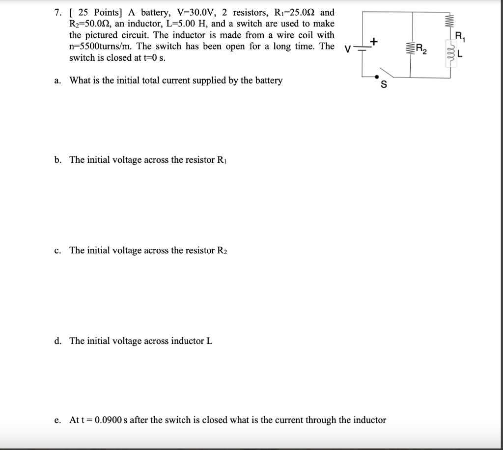 Solved 7 25 Points A Battery V 30 0v 2 Resistors R Chegg Com