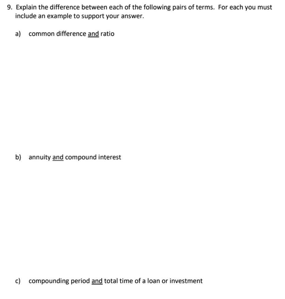 Solved 9. Explain the difference between each of the | Chegg.com