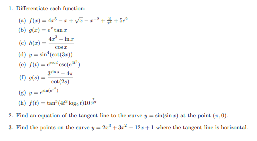 Solved 1 Differentiate Each Function T 5e2 Con A Chegg Com