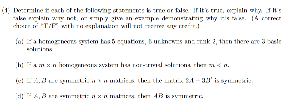 Solved (4) Determine if each of the following statements is | Chegg.com