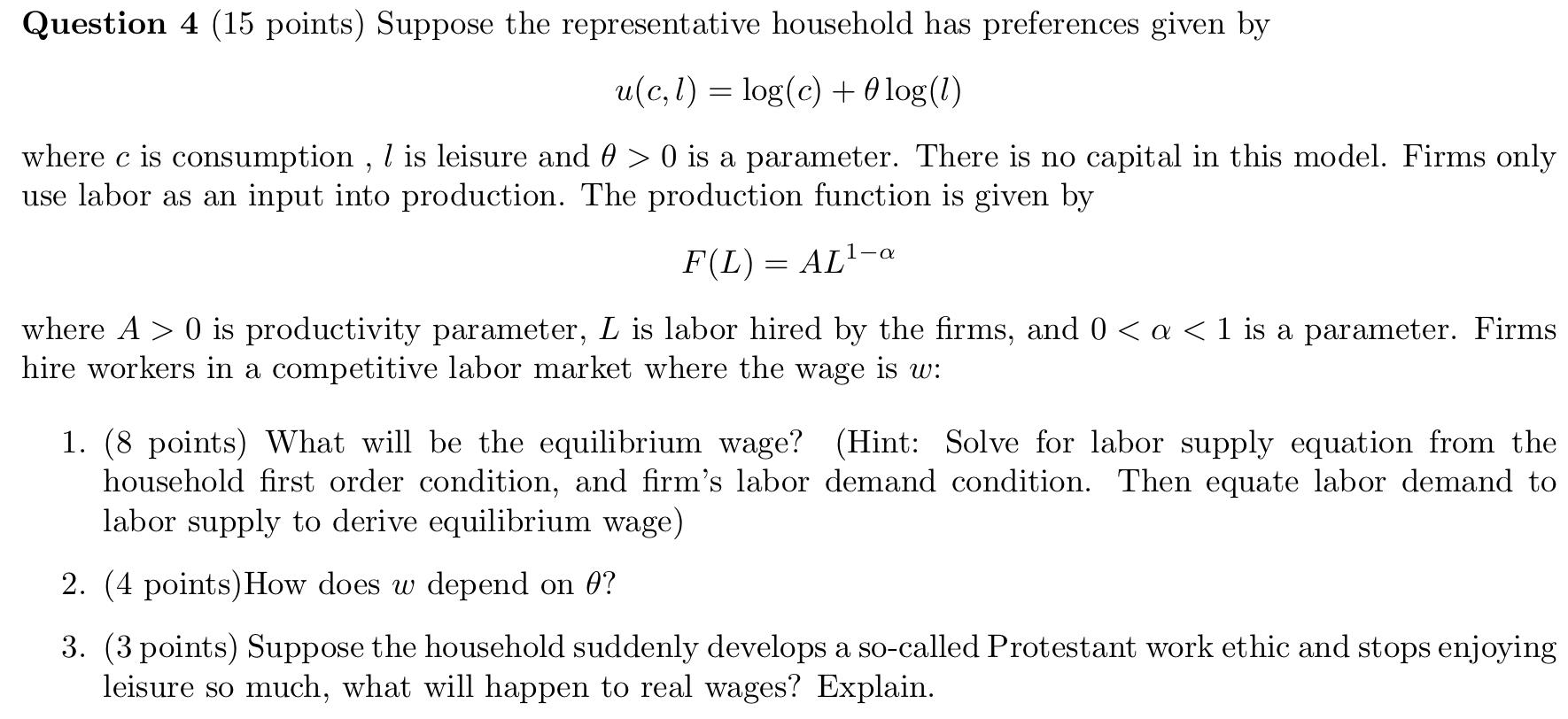 Solved Question 4 (15 points) Suppose the representative | Chegg.com