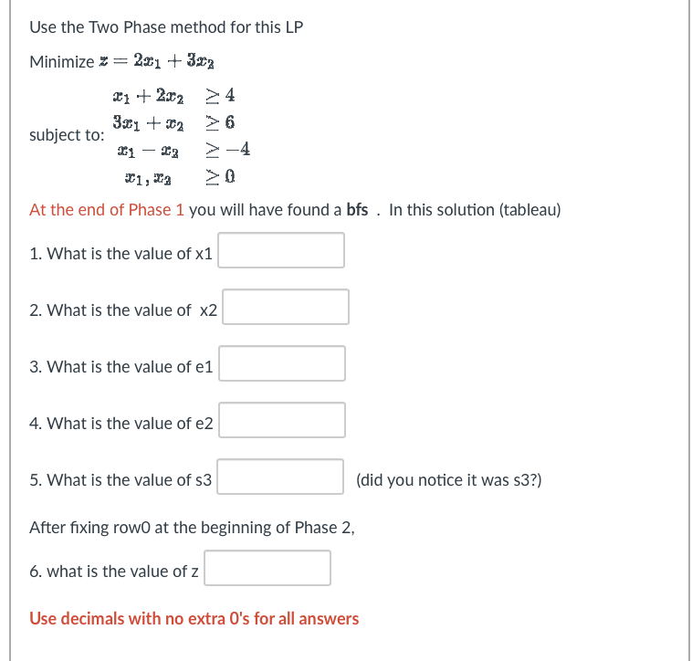 Solved Use The Two Phase Method For This LP Minimize | Chegg.com