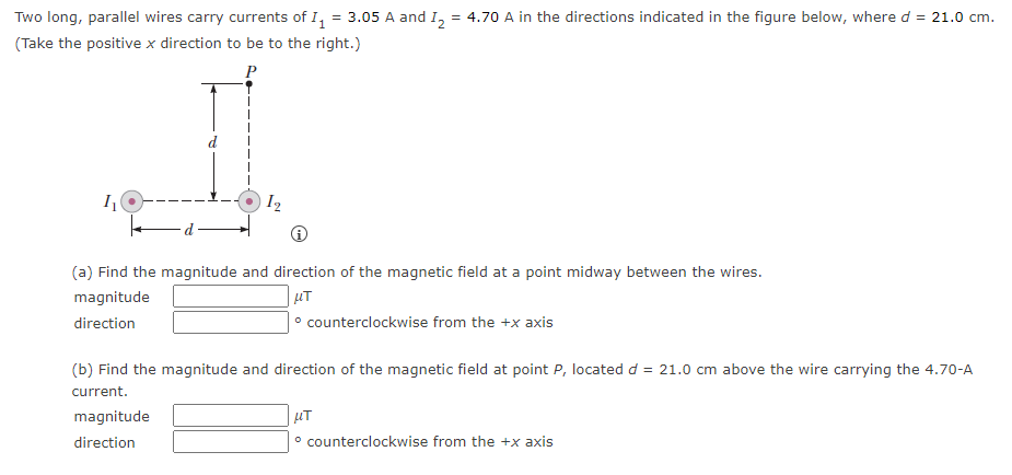 Solved Two Long, Parallel Wires Carry Currents Of I1=3.05 A 