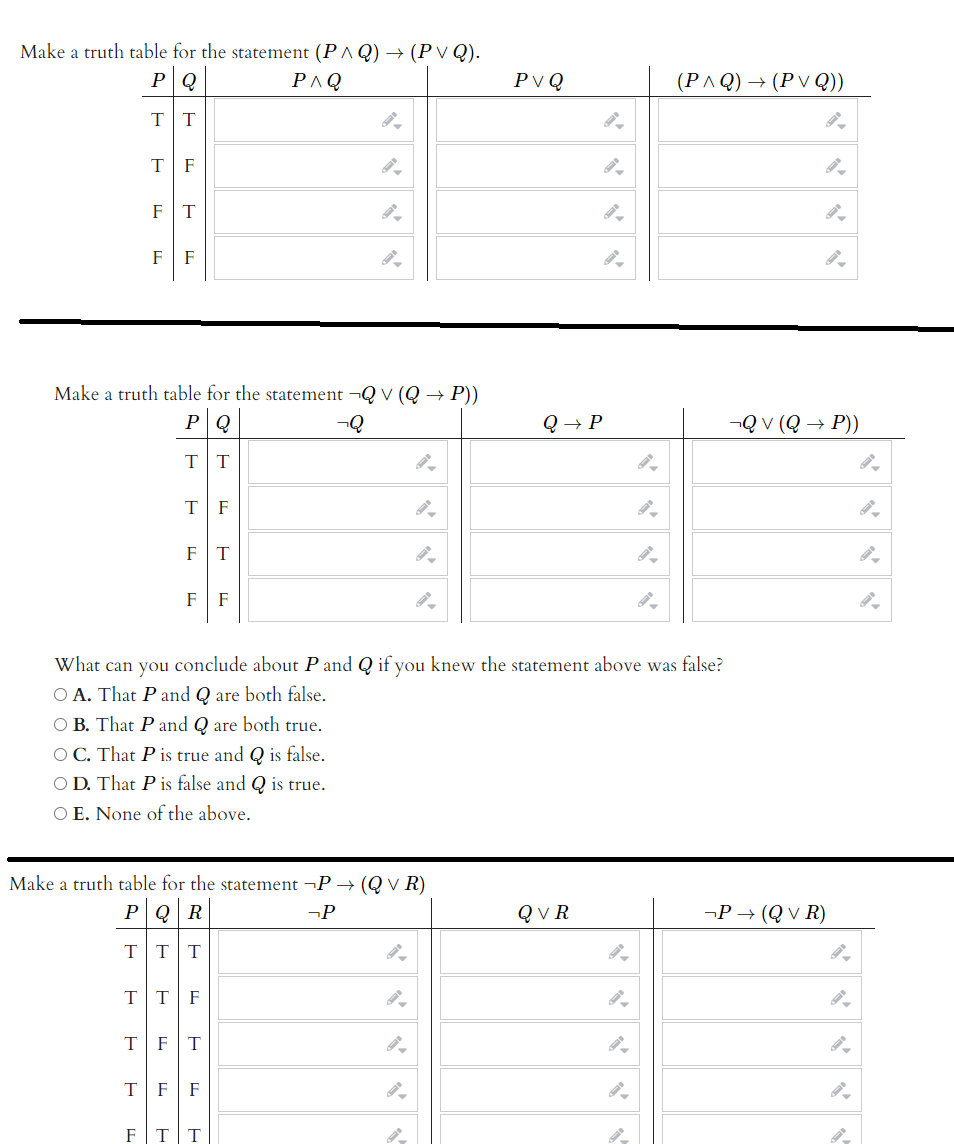 Solved Make a truth table for the statement (PAQ) + (PVQ). | Chegg.com