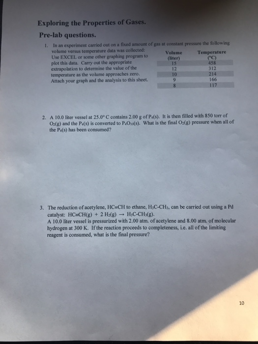 Solved Exploring The Properties Of Gases. Pre-lab Questions. | Chegg.com