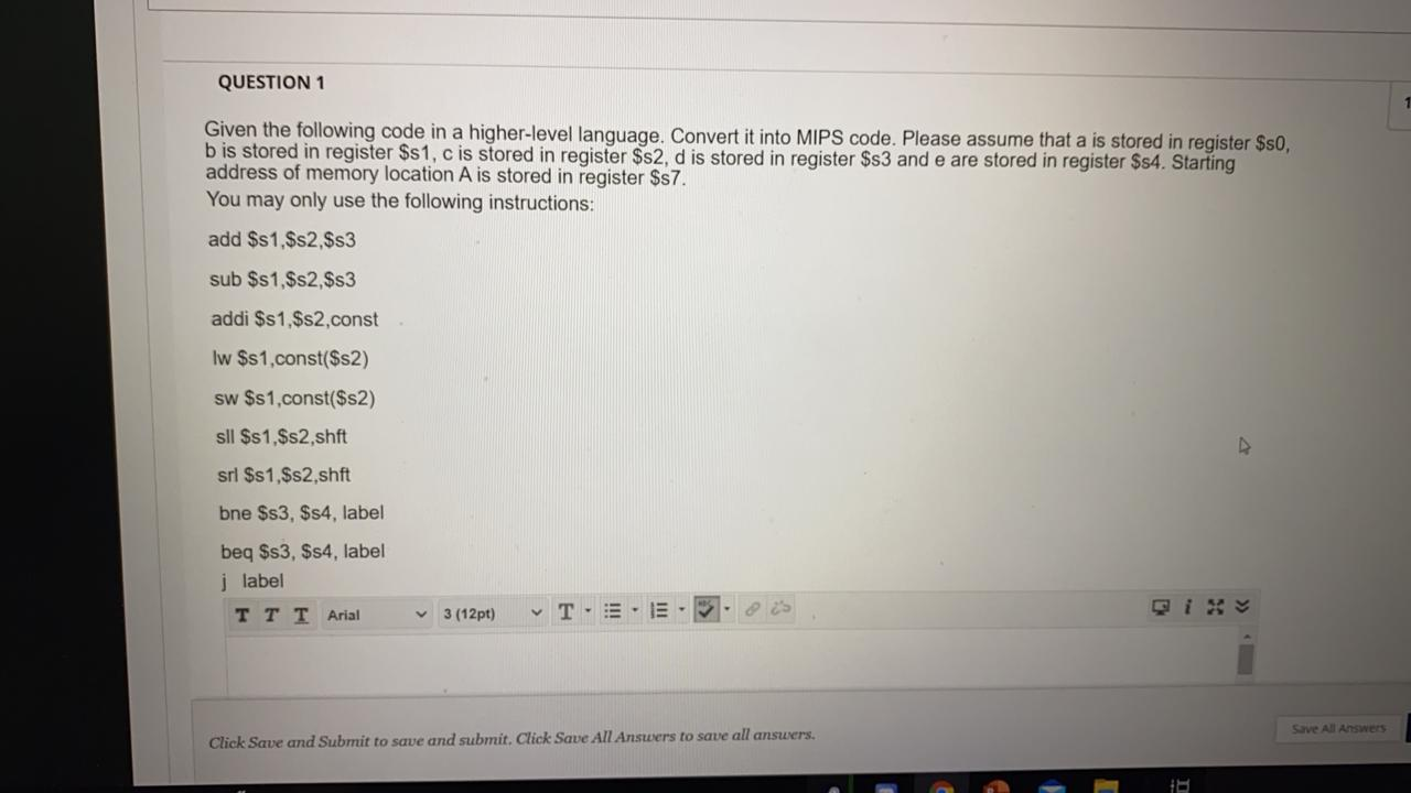 Solved QUESTION 1 Given the following code in a higher-level | Chegg.com