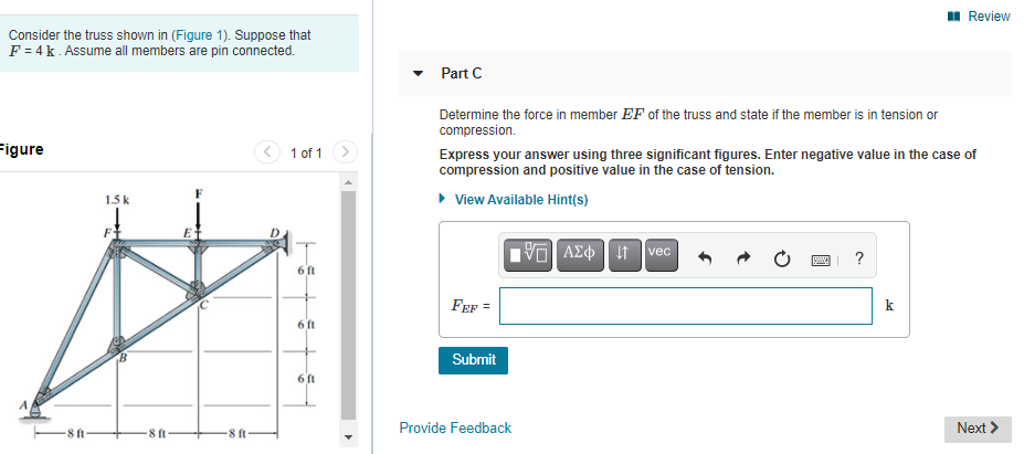 Solved 1 Review Consider the truss shown in (Figure 1). | Chegg.com