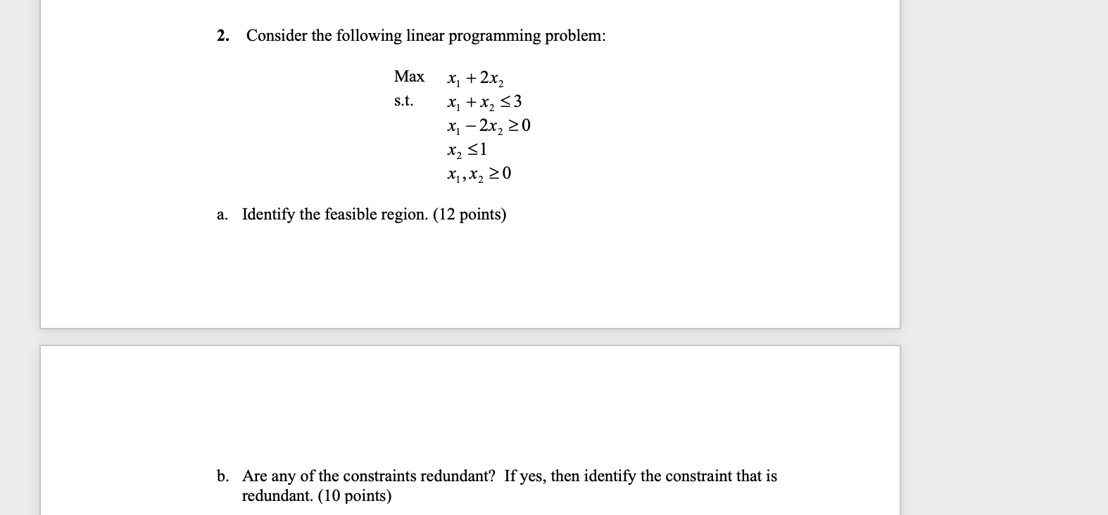 2. Consider the following linear programming problem: | Chegg.com