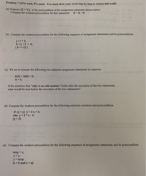 Solved Problem 7 (25% Total, 5% Each). You Must Show Your | Chegg.com