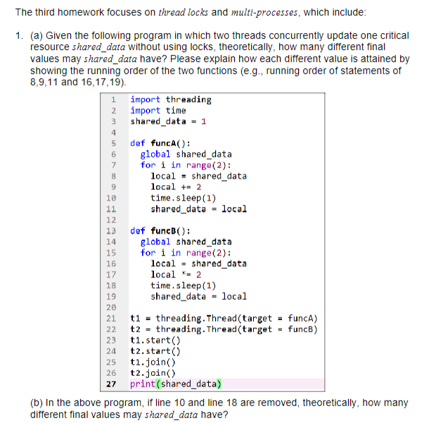 Solved The third homework focuses on thread locks and | Chegg.com
