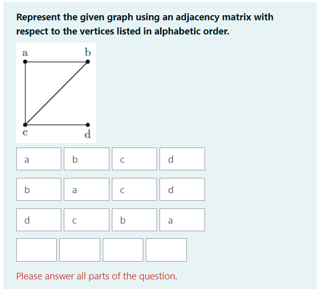 Solved Represent The Given Graph Using An Adjacency Matrix 3809