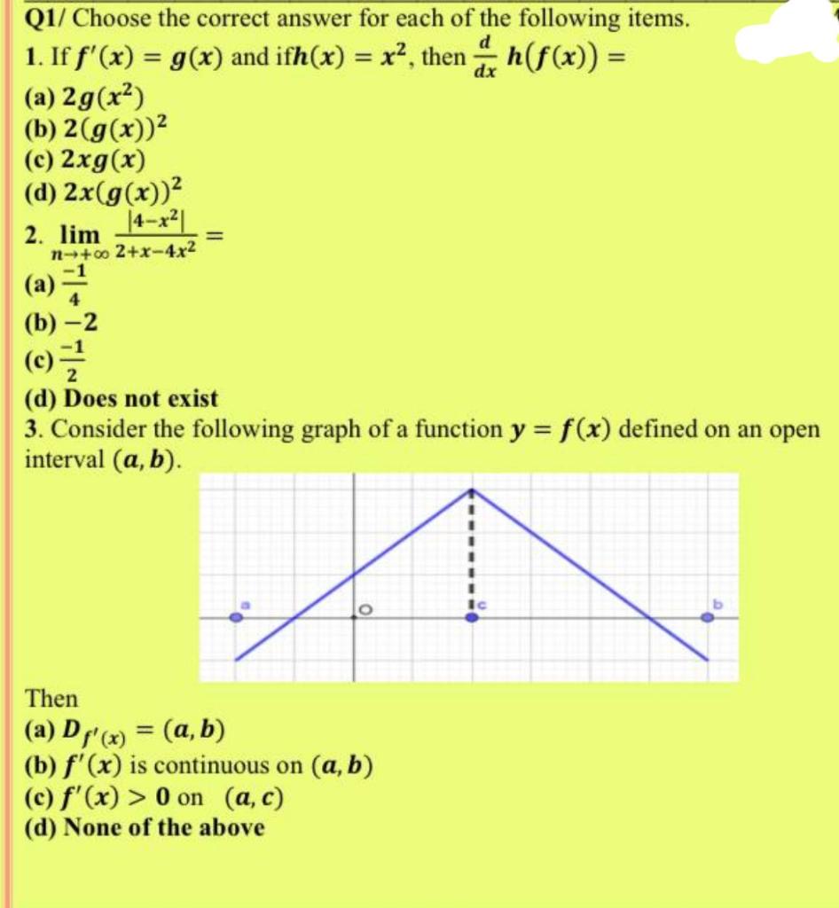 Solved Q1 Choose The Correct Answer For Each Of The Foll Chegg Com