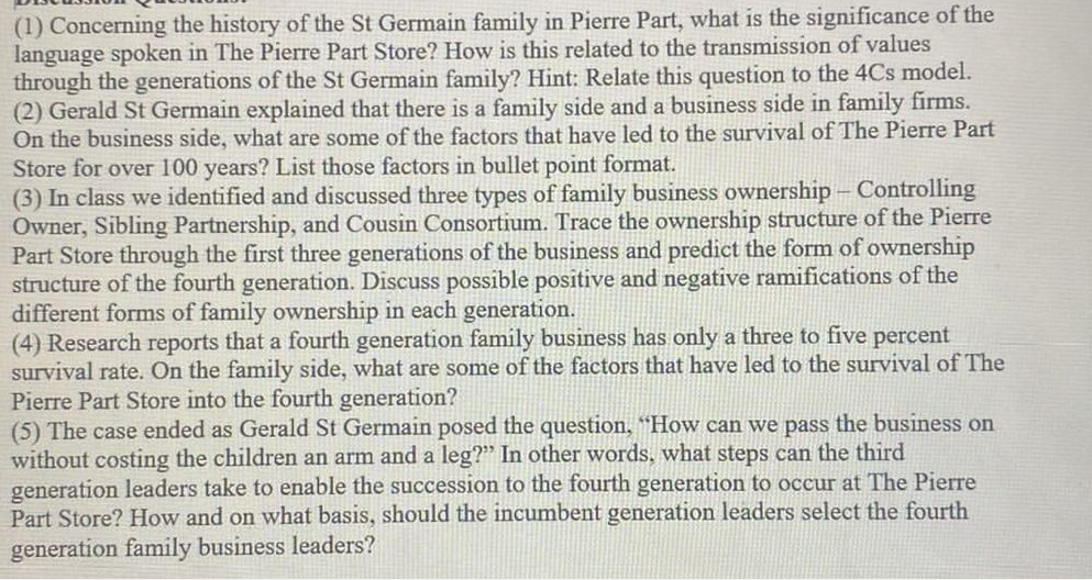 Solved (1) Concerning the history of the St Germain family