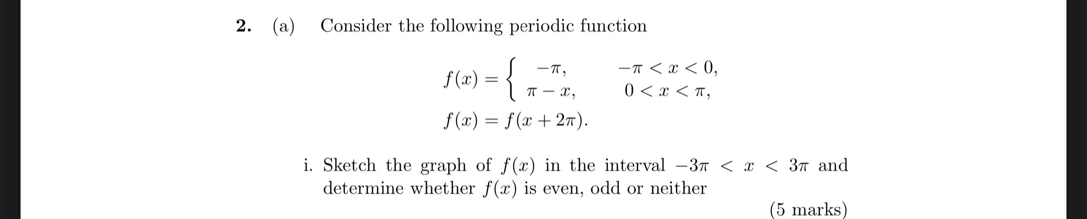 Solved 2. (a) Consider the following periodic function -TT, | Chegg.com