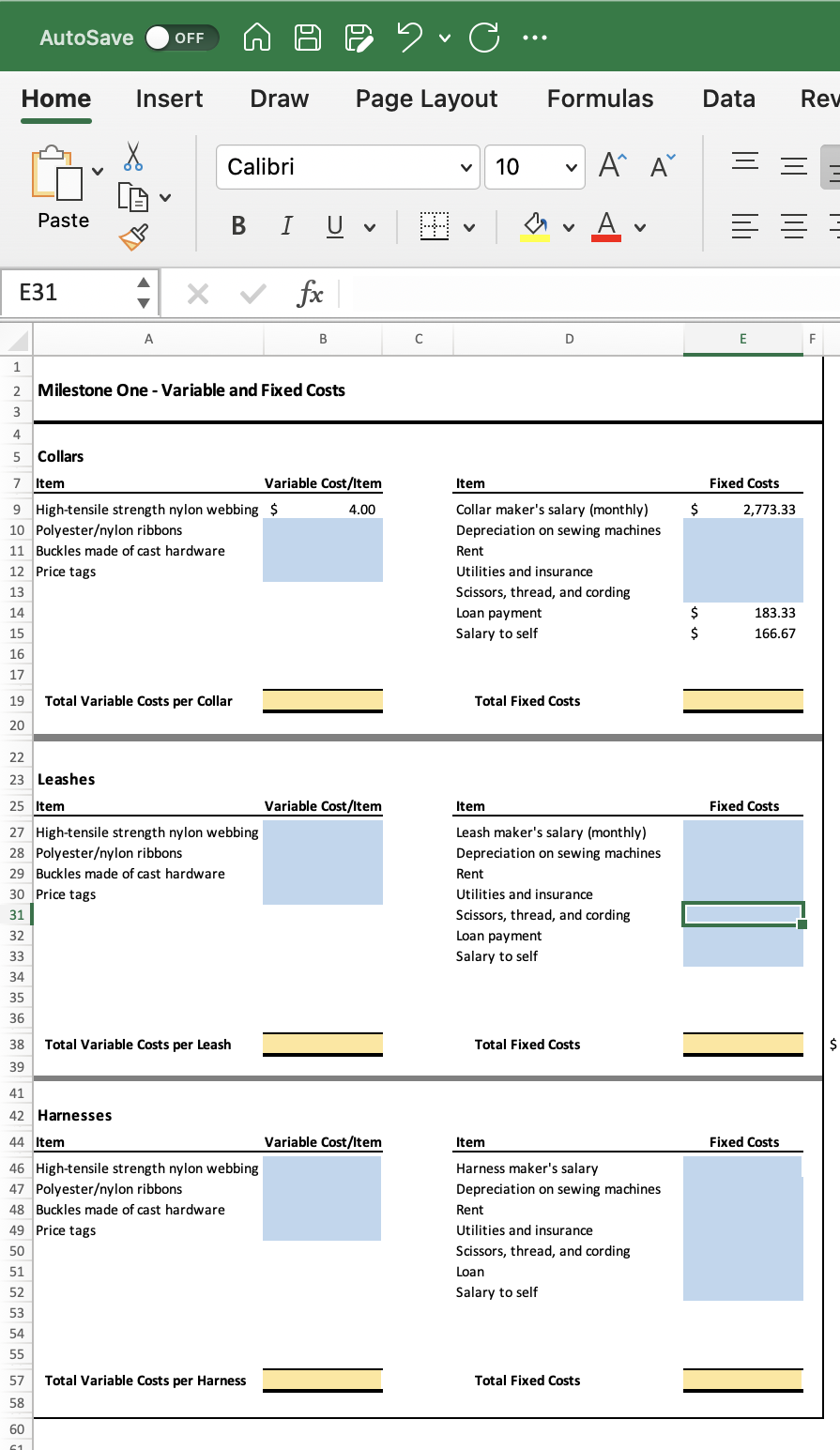 Solved ACC 202 Milestone One: Operational Costs Data | Chegg.com