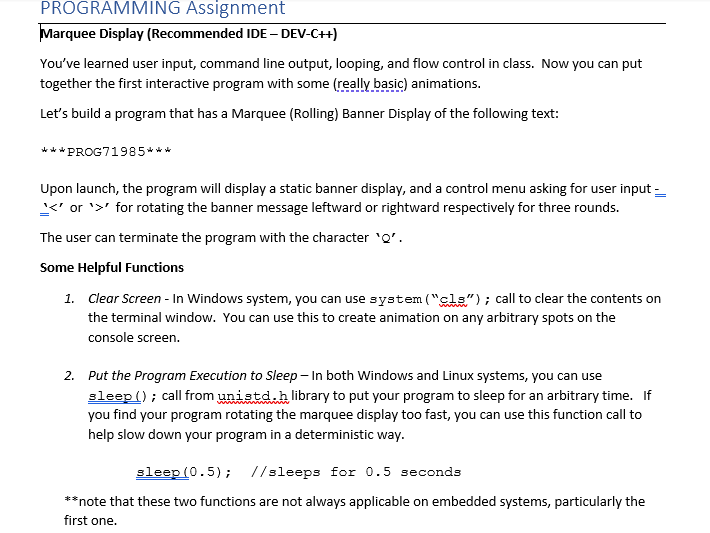 Solved PROGRAMMING Assignment Marquee Display (Recommended | Chegg.com