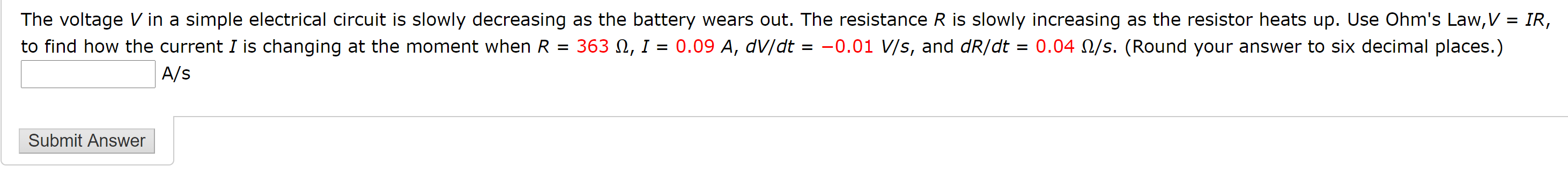 Solved The Voltage V In A Simple Electrical Circuit Is 