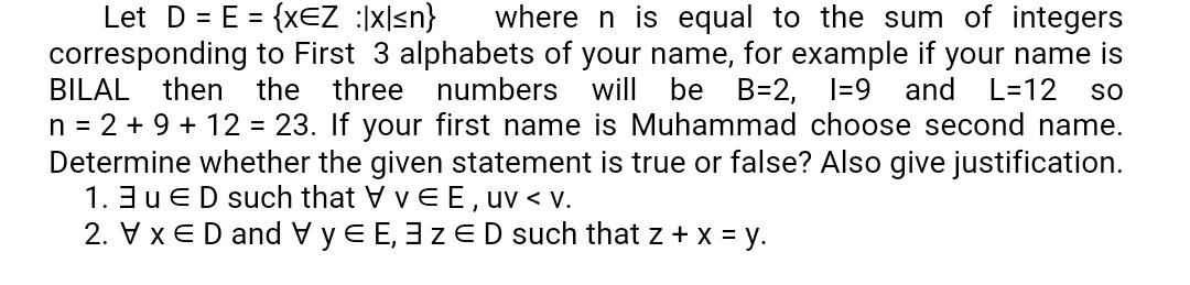 Solved SO Let D = E = {xEZ :xl | Chegg.com