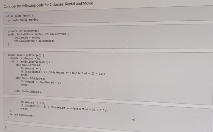 Solved Consider the following code for 2 classes: Rental and | Chegg.com