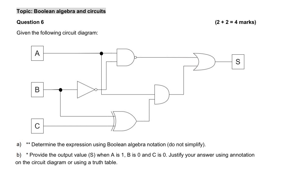 Solved Topic: Boolean algebra and circuits Question 6 (2+2=4 | Chegg.com