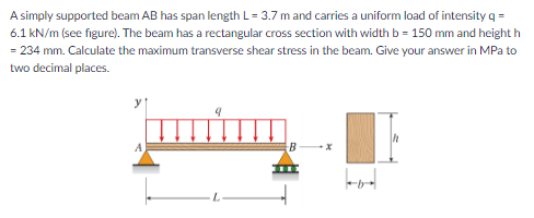 Solved A simply supported beam AB has span length L=3.7 m | Chegg.com