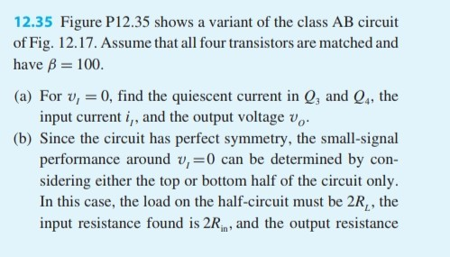 Solved 12.35 Figure P12.35 shows a variant of the class AB | Chegg.com