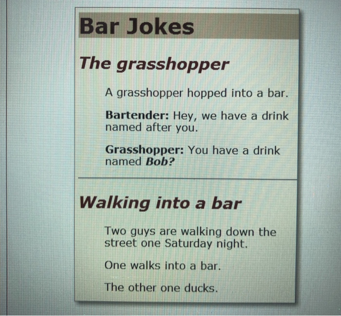 Solved Bar Jokes The A hopped into a