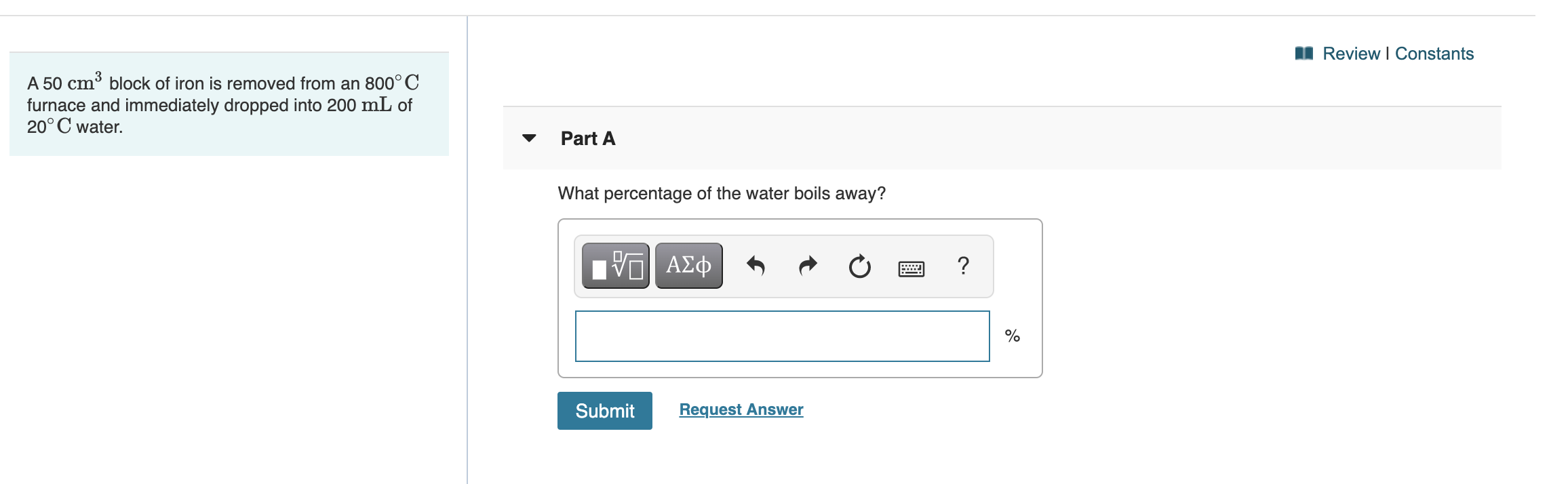 Solved Review Constants A 50 Cm3 Block Of Iron Is Chegg Com