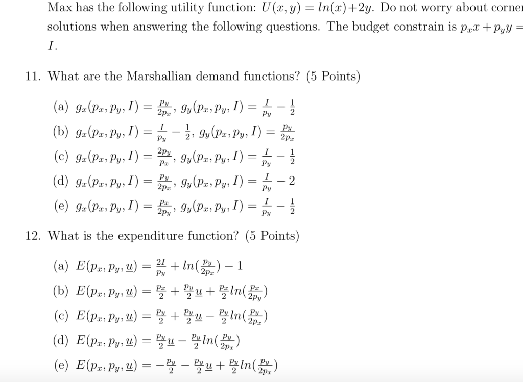 Solved Max Has The Following Utility Function U X Y Chegg Com