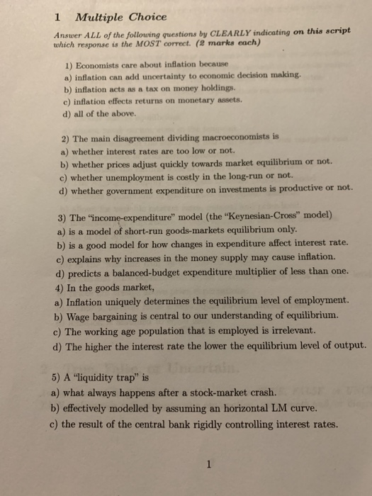 Solved 1 Multiple Choice Answer ALL of the following | Chegg.com